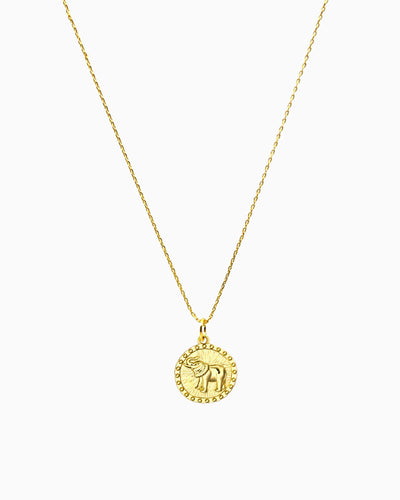 gold pvd plated elephant coin pendant necklace