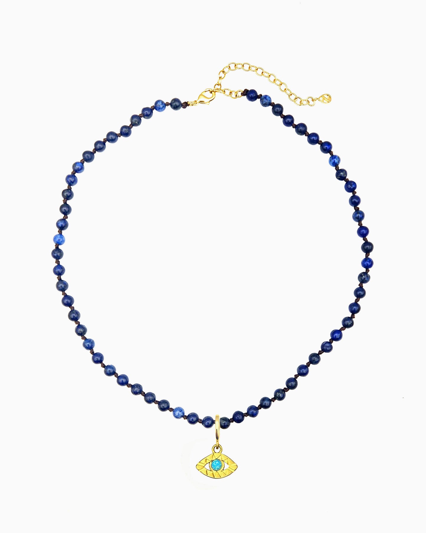 LAPIS BEADED NECKLACE WITH EVIL EYE CLIP-ON CHARM