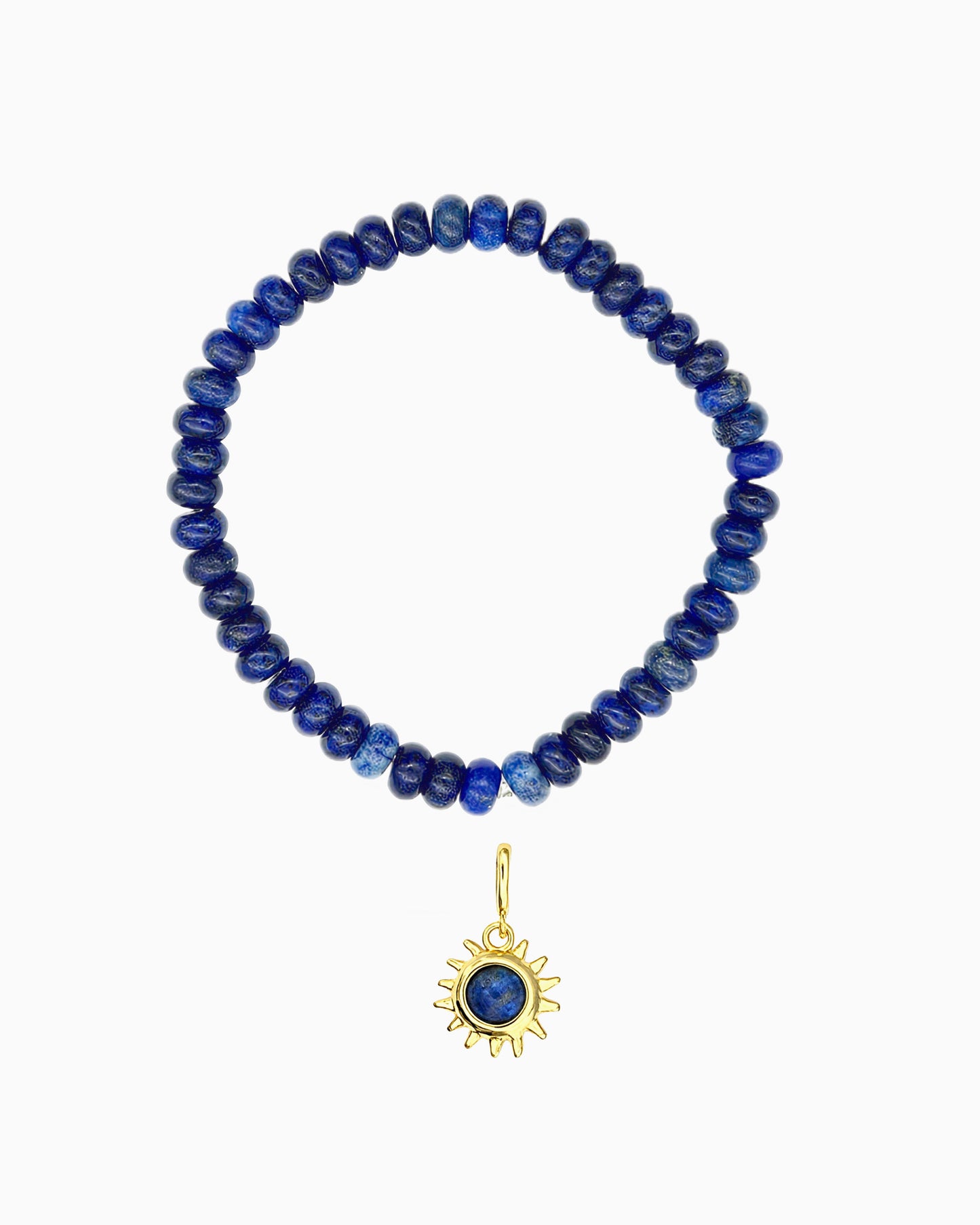 LAPIS BEADED STRETCH BRACELET WITH SUN CLIP-ON CHARM