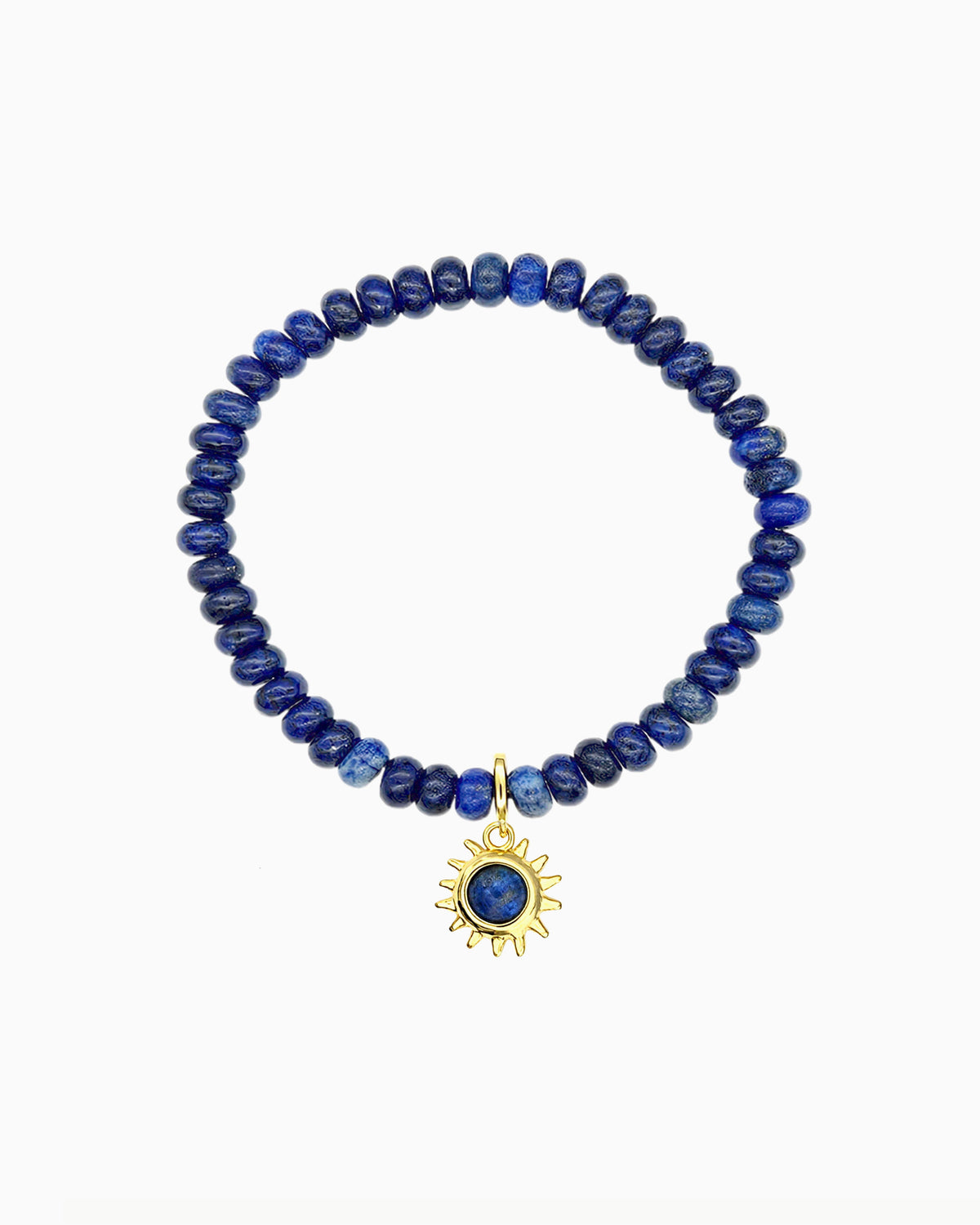 gold pvd plated lapis lazuli Beaded Stretch Bracelet with clip-on sun charm