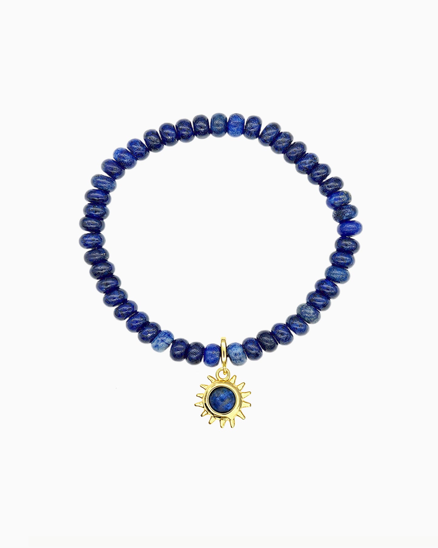 gold pvd plated lapis lazuli Beaded Stretch Bracelet with clip-on sun charm