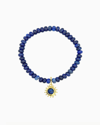 gold pvd plated lapis lazuli Beaded Stretch Bracelet with clip-on sun charm