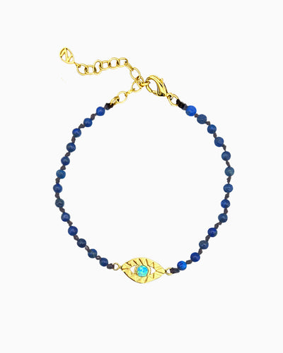 LAPIS LAZULI EVIL EYE BEADED BRACELET