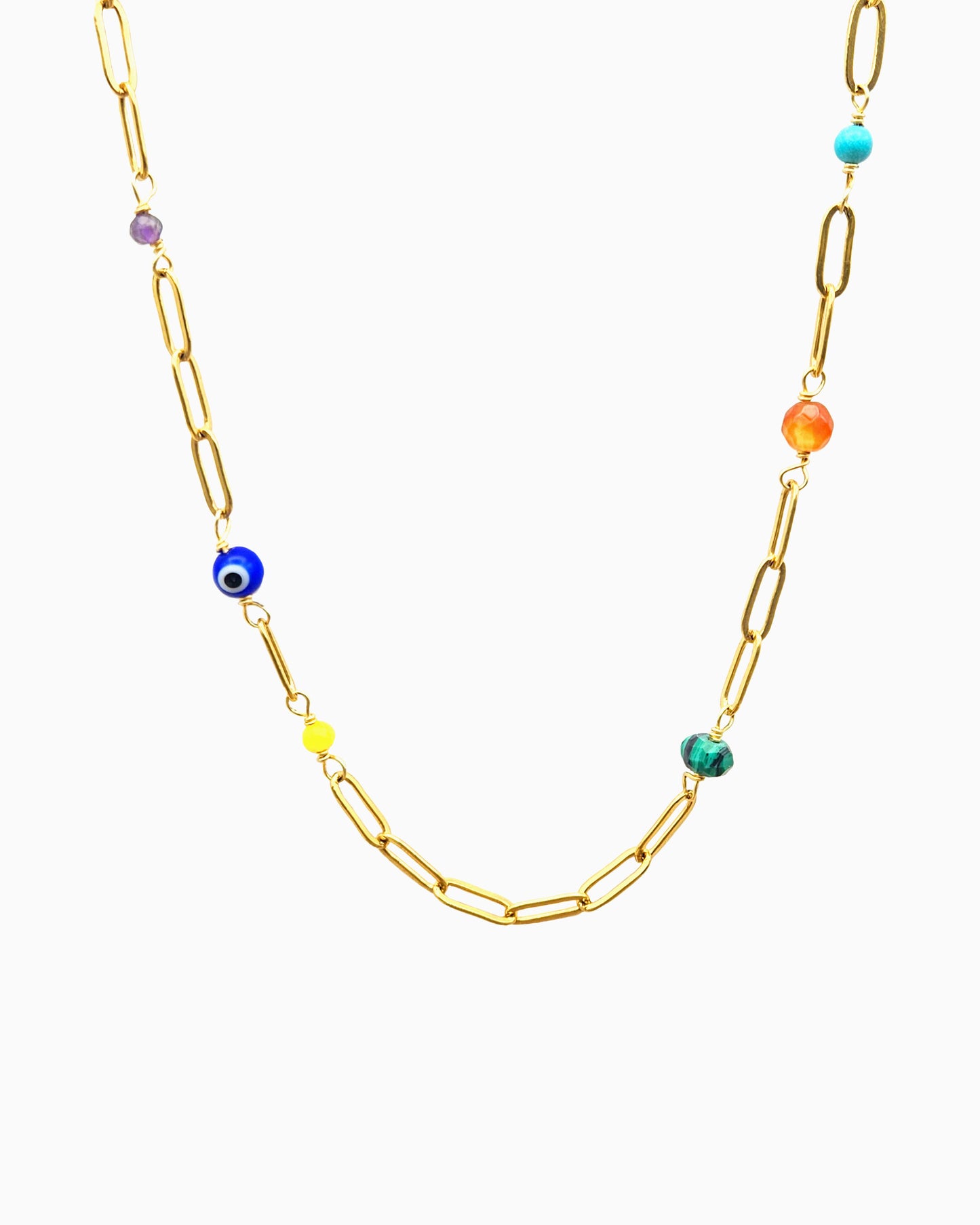 MULTI-STONE PAPERCLIP NECKLACE
