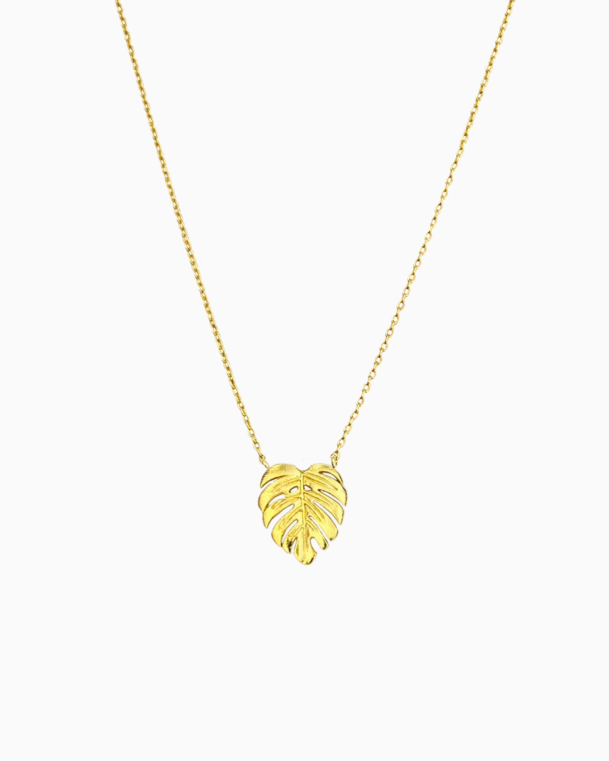gold pvd plated monstera leaf necklace