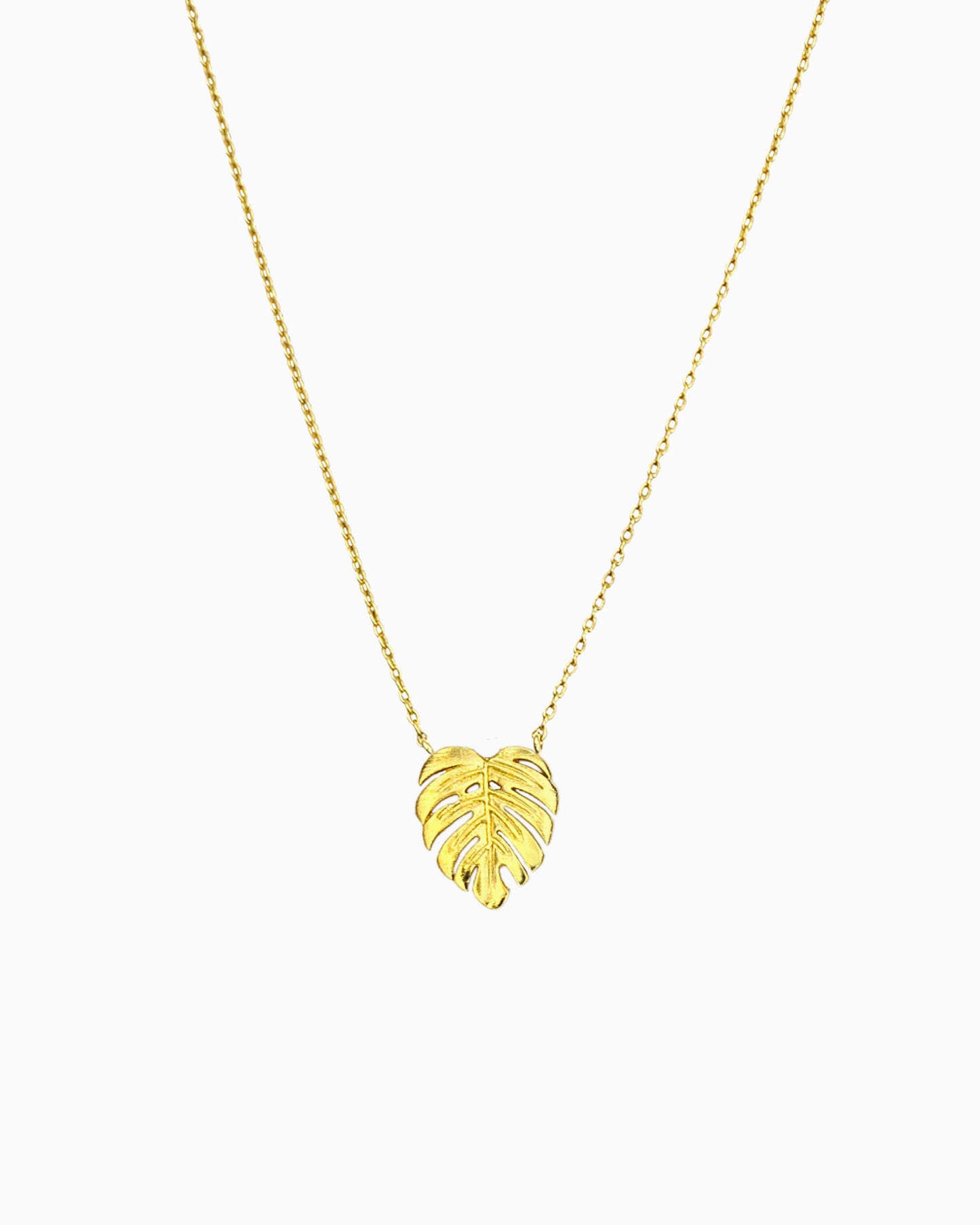gold pvd plated monstera leaf necklace