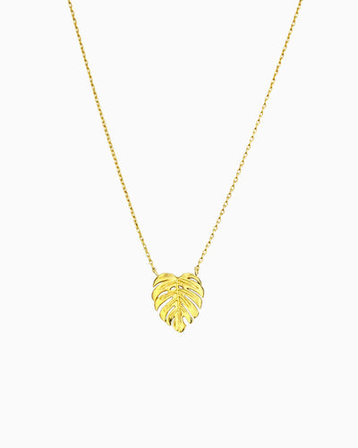 gold pvd plated monstera leaf necklace