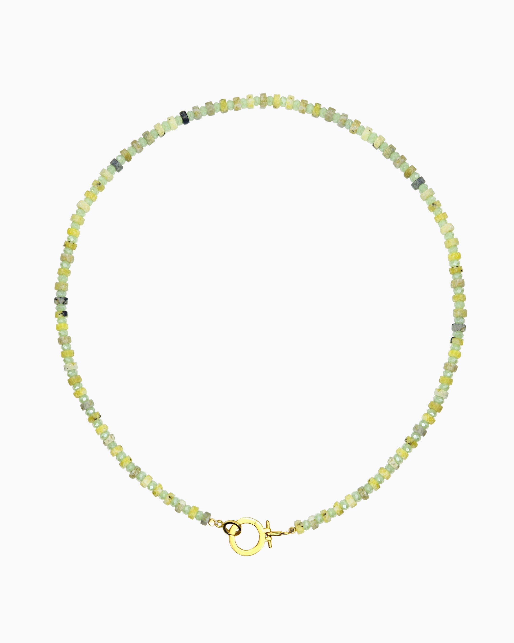 greenery beaded charm holder necklace with front toggle ring hinged clasp
