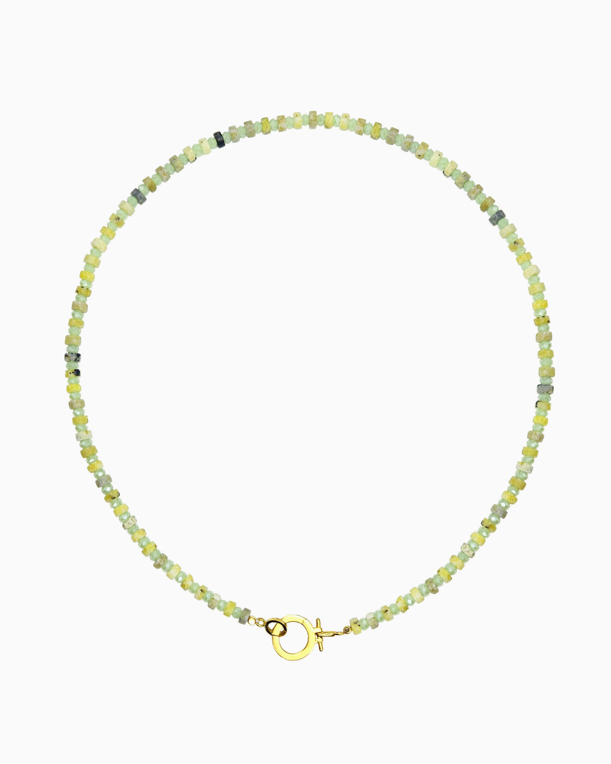 greenery beaded charm holder necklace with front toggle ring hinged clasp