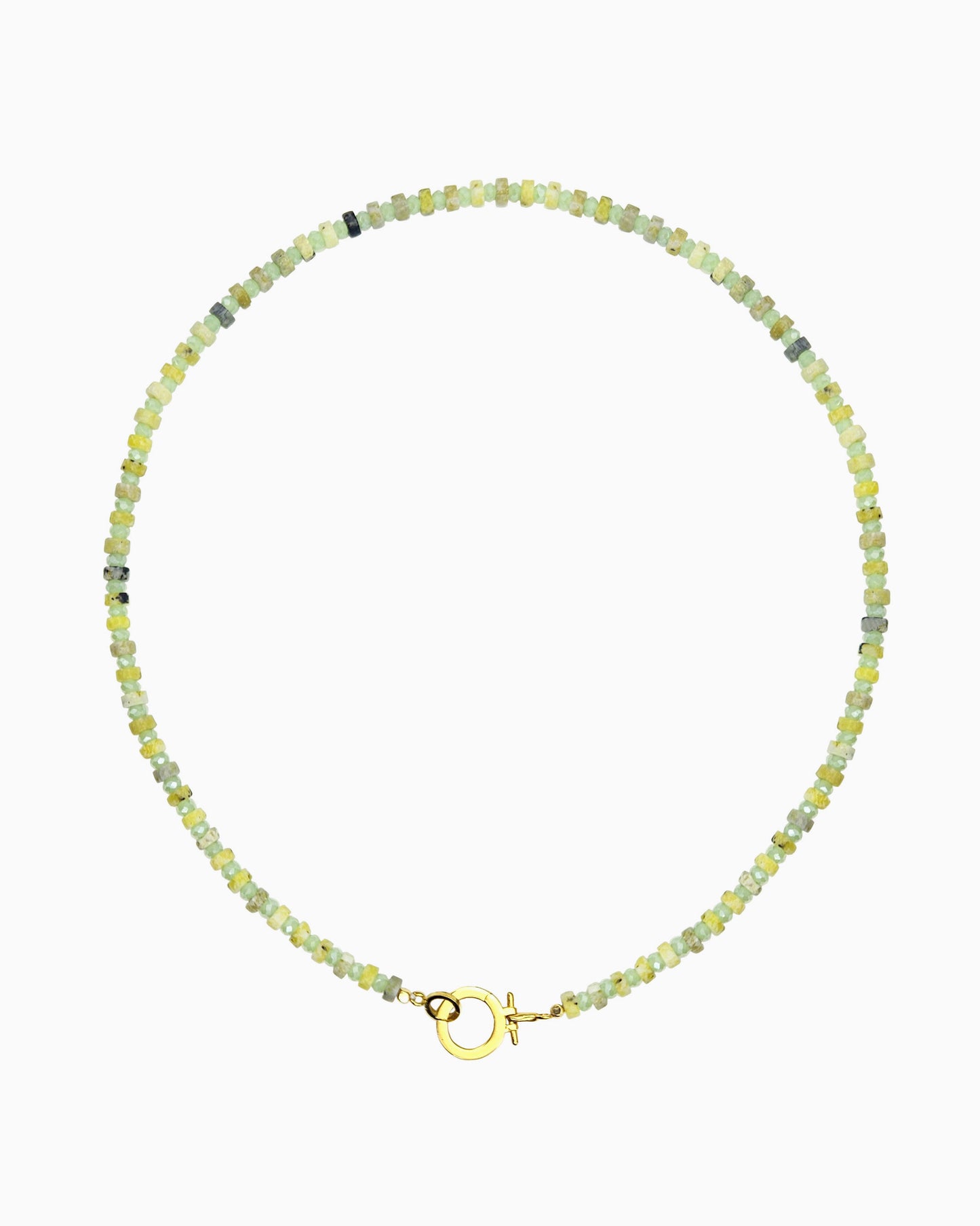 greenery beaded charm holder necklace with front toggle ring hinged clasp