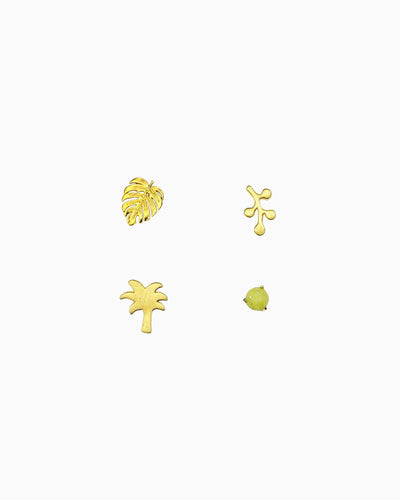gold pvd plated mismatched stud earrings set of 4