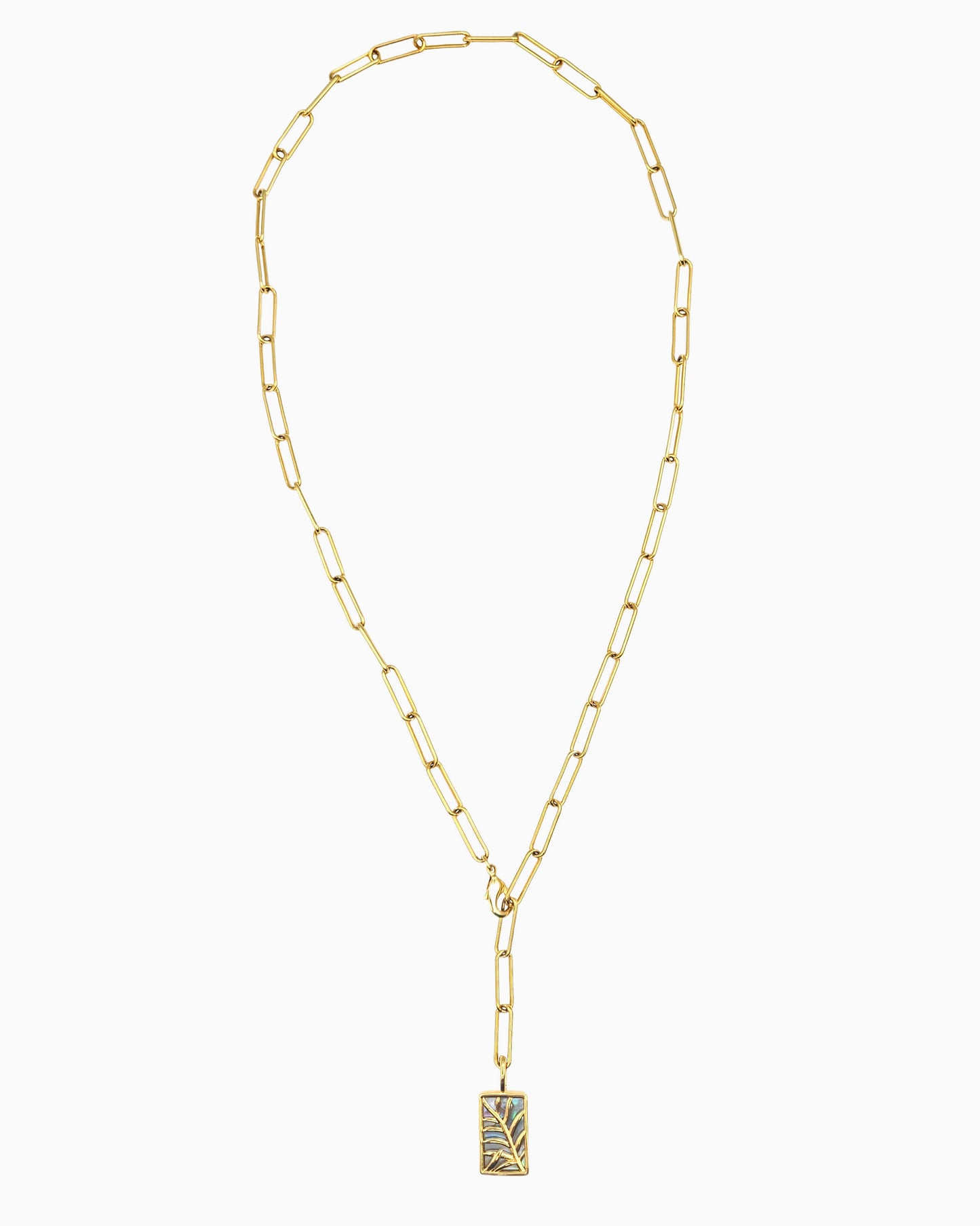 PALM LEAF ABALONE VERSATILE PAPERCLIP NECKLACE