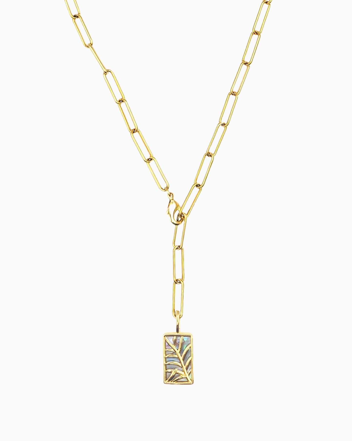 PALM LEAF ABALONE VERSATILE PAPERCLIP NECKLACE