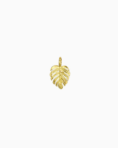 Gold Monstera Leaf Slide-On Charm with textured tropical leaf design