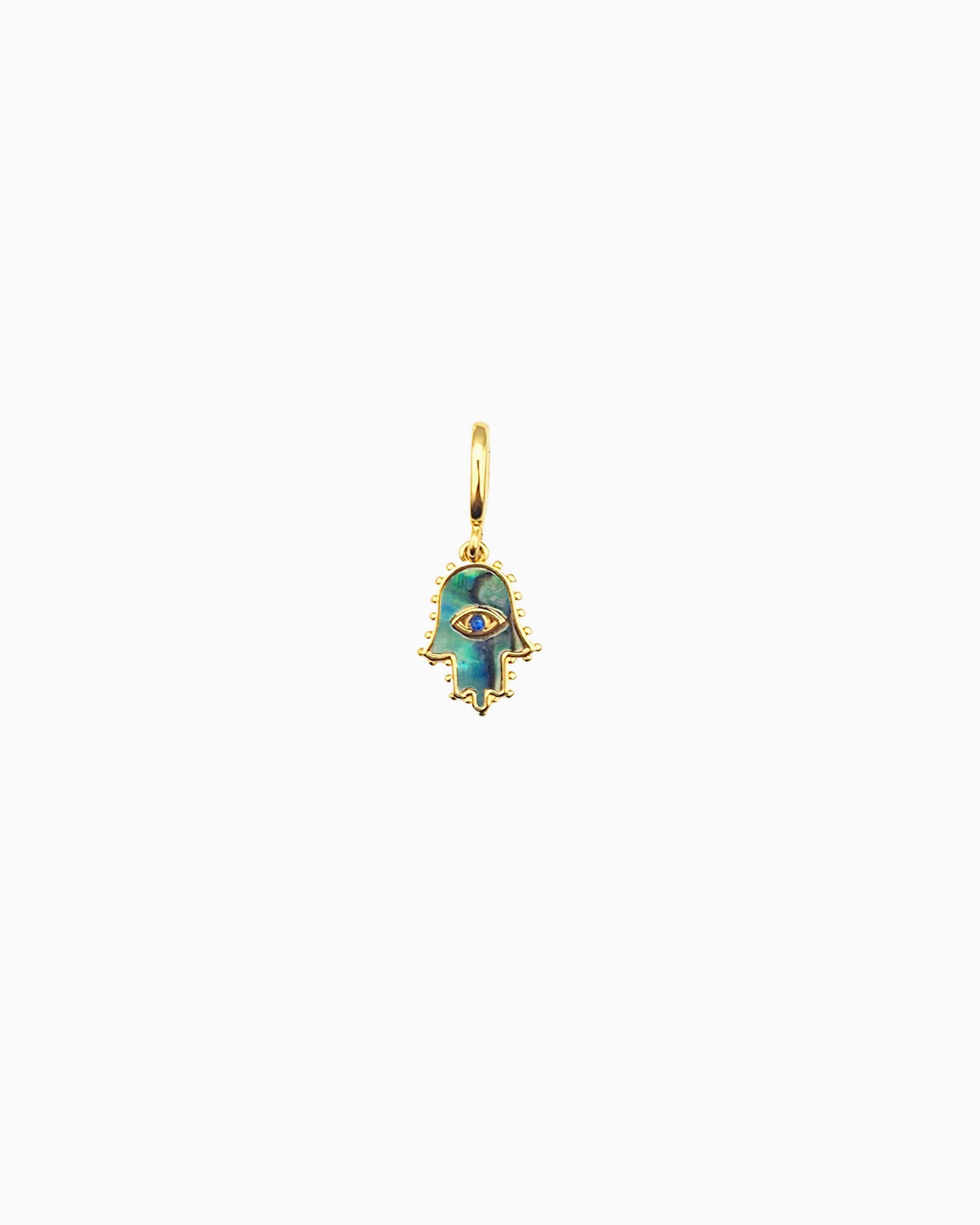 gold pvd plated abalone inlay hamsa hand clip-on charm