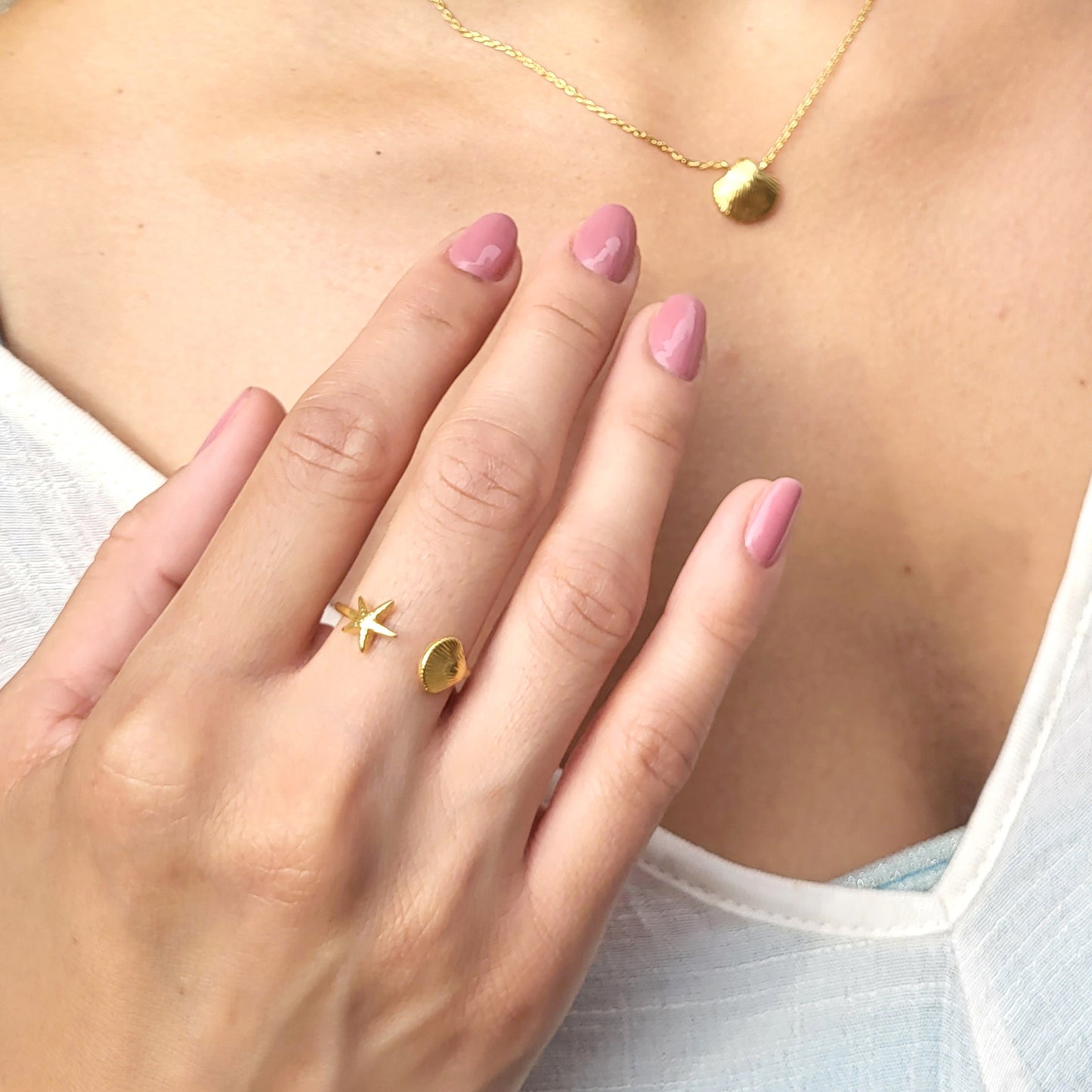 STARFISH & SEASHELL ADJUSTABLE RING
