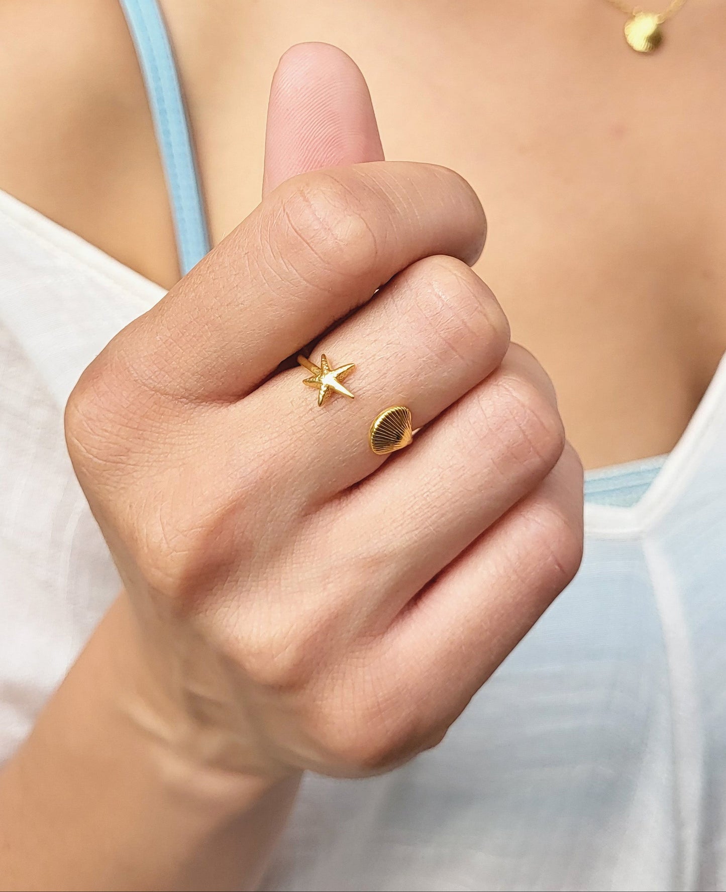 STARFISH & SEASHELL ADJUSTABLE RING