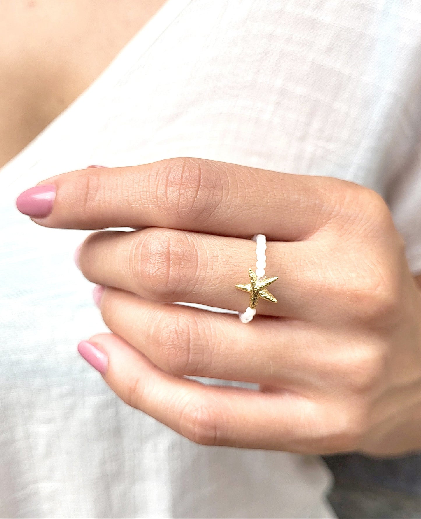MINI MOP BEADED STARFISH STRETCH RING