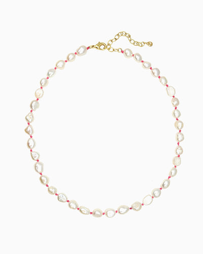 PINK THREAD FRESHWATER PEARL HAND-KNOTTED NECKLACE