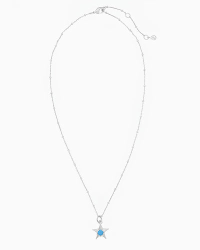 silver pvd plated star charm necklace with turquoise cz