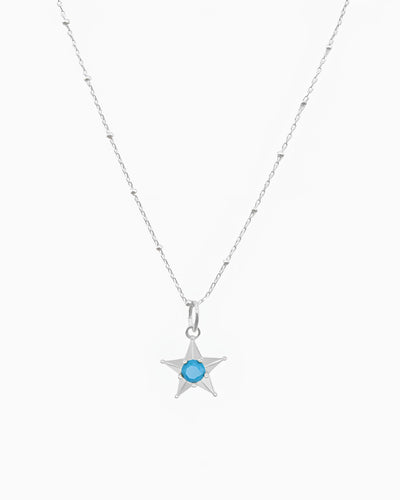 silver pvd plated star charm necklace with turquoise cz