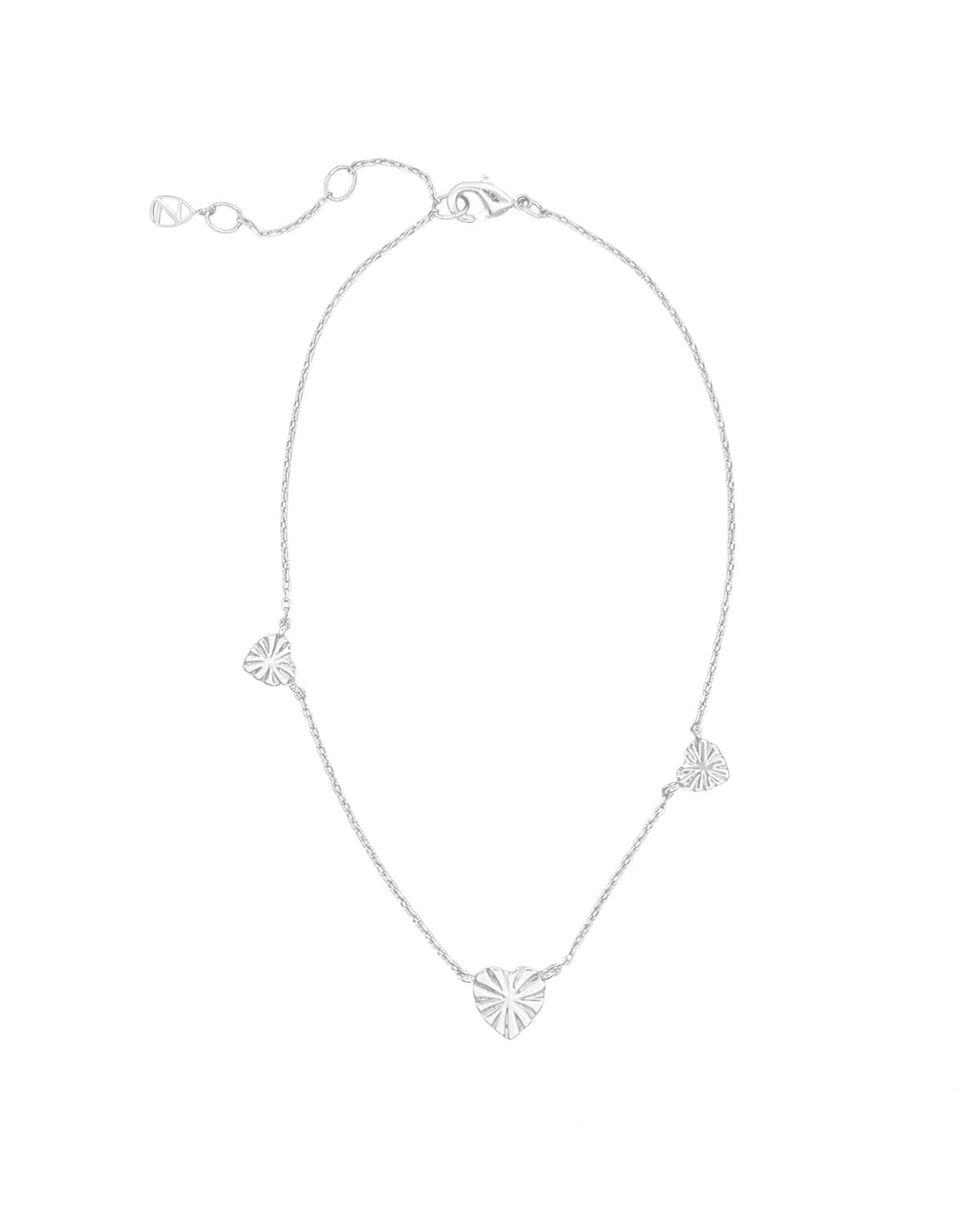 silver starburst heart anklet with three heart stations