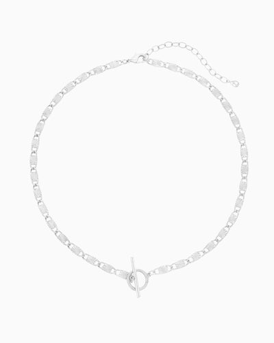 sunburst chain charm holder necklace with front toggle clasp in silver finish