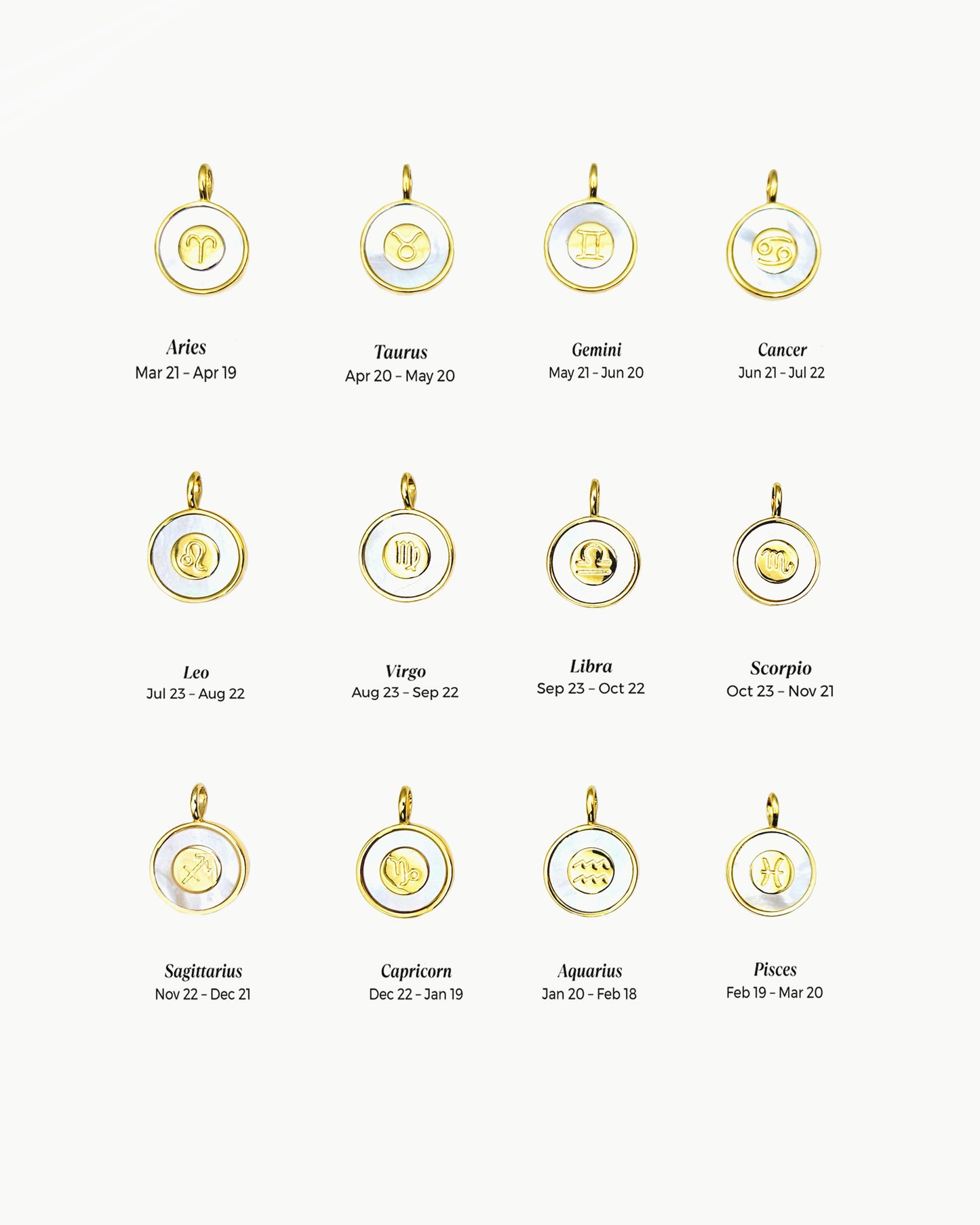 mother of pearl zodiac slide-on charm collection