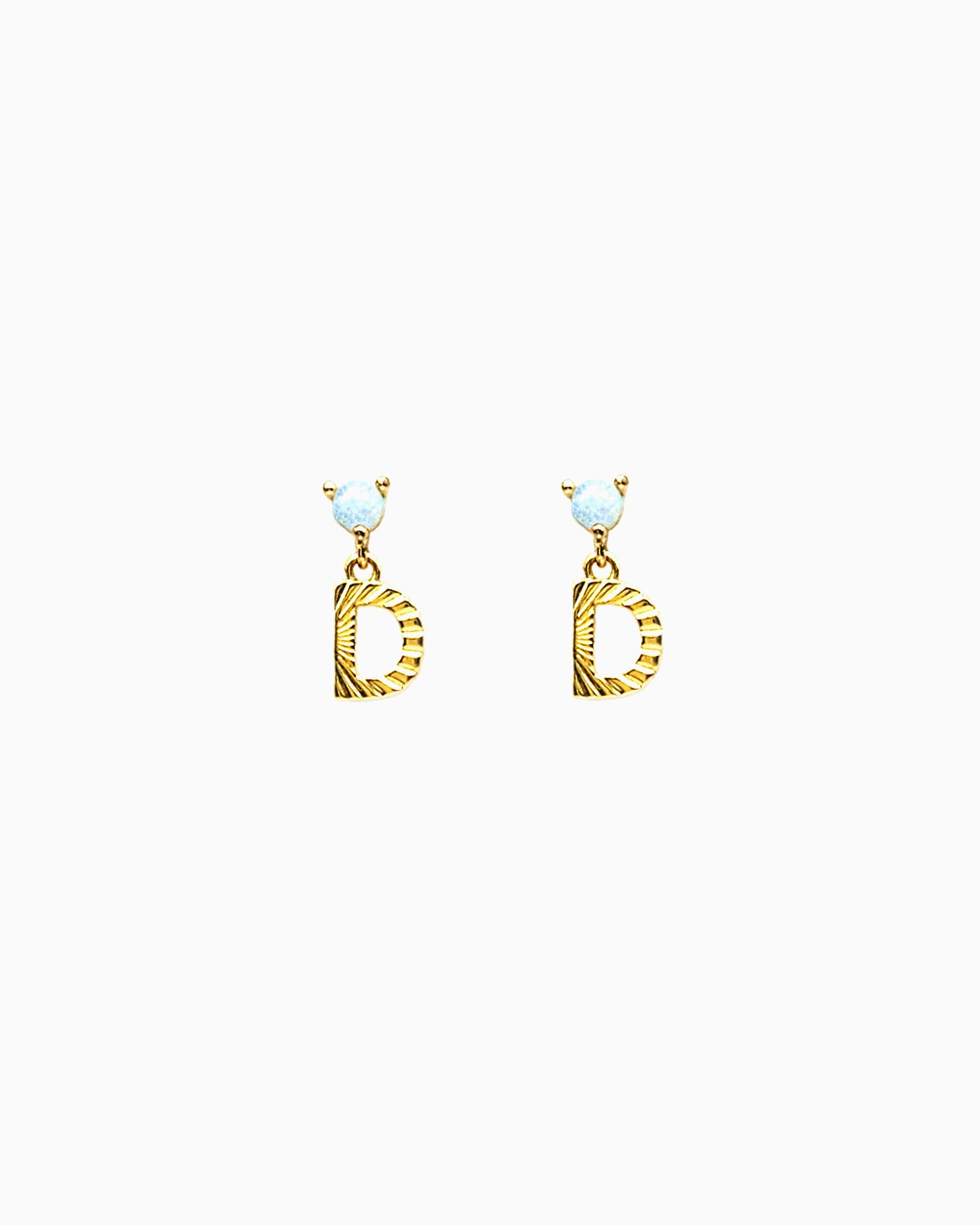 WHITE OPAL INITIAL DROP EARRINGS