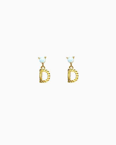 WHITE OPAL INITIAL DROP EARRINGS