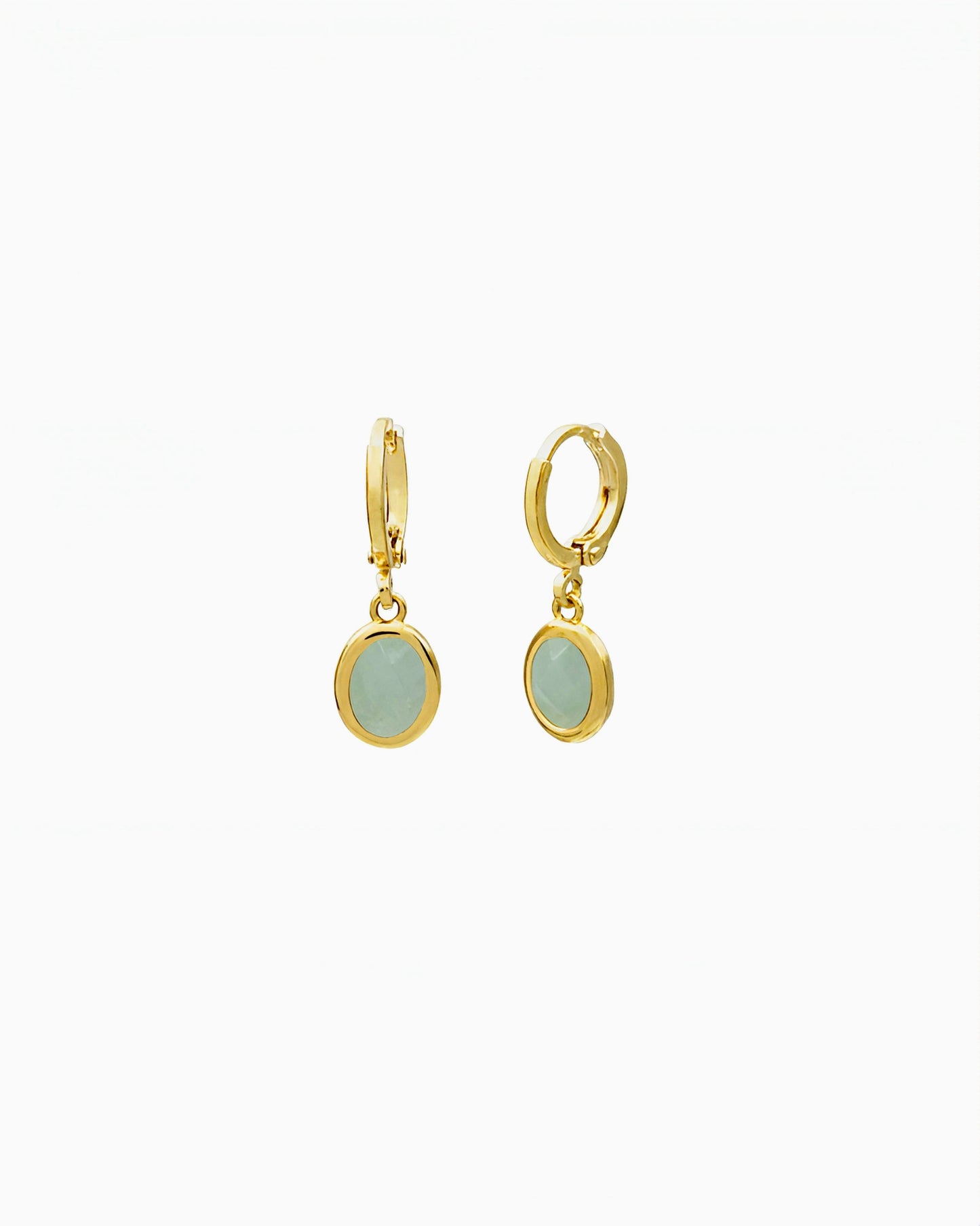 GEMSTONE DROP HUGGIE EARRINGS-Green Aventurine