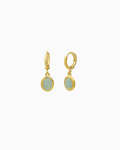 GEMSTONE DROP HUGGIE EARRINGS-Green Aventurine