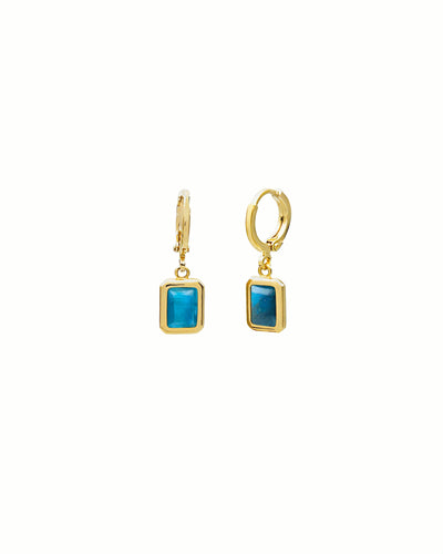GEMSTONE DROP HUGGIE EARRINGS-Blue Apatite