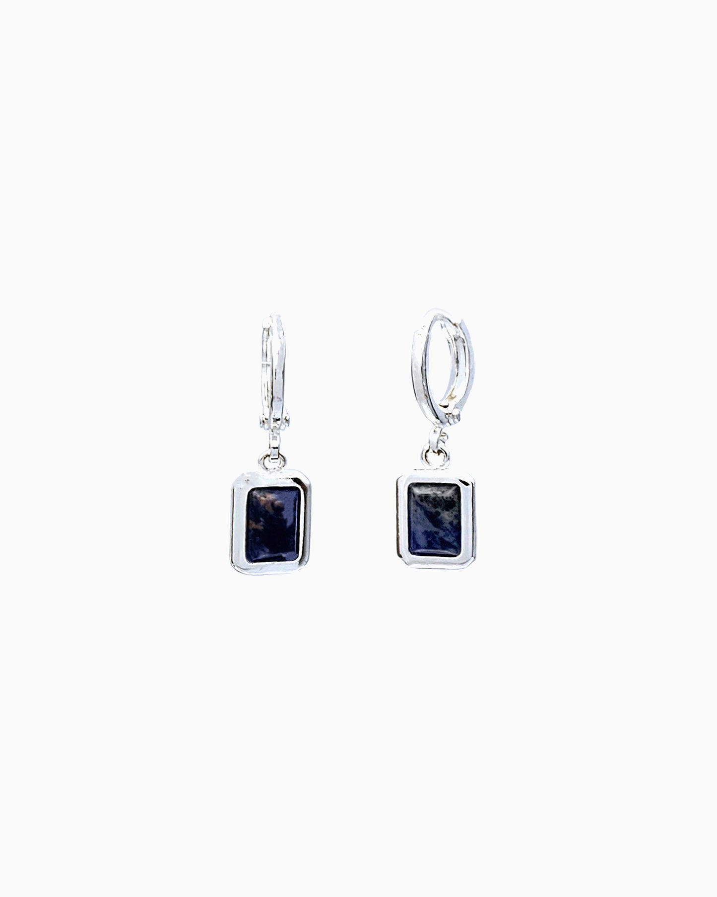 GEMSTONE DROP HUGGIE EARRINGS-Sodalite