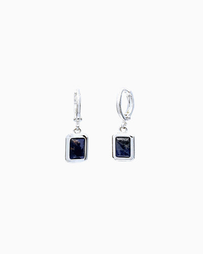 GEMSTONE DROP HUGGIE EARRINGS-Sodalite