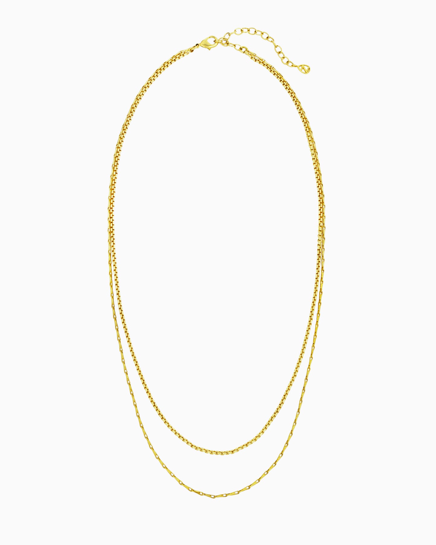 ROUND BOX & BARLEYCORN CHAIN LAYERED NECKLACE