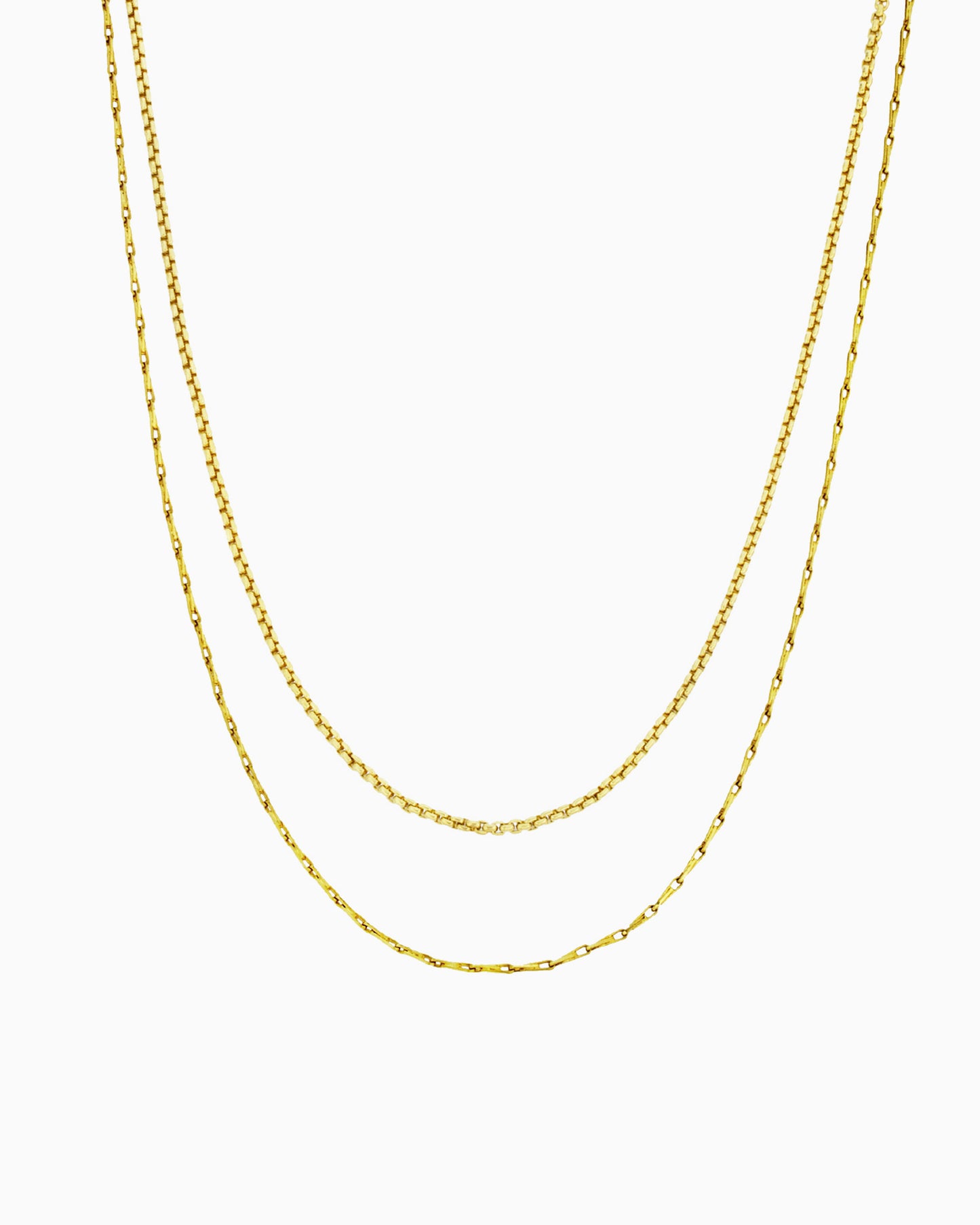 ROUND BOX & BARLEYCORN CHAIN LAYERED NECKLACE