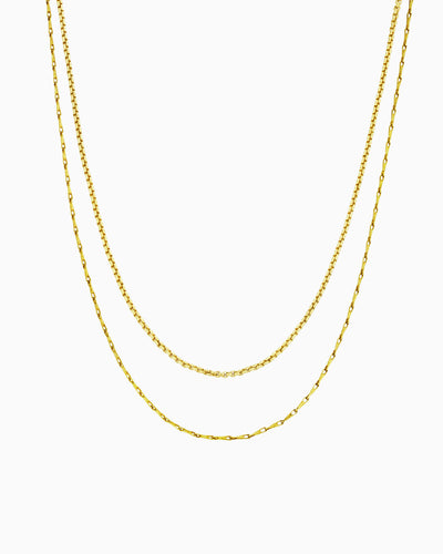 ROUND BOX & BARLEYCORN CHAIN LAYERED NECKLACE