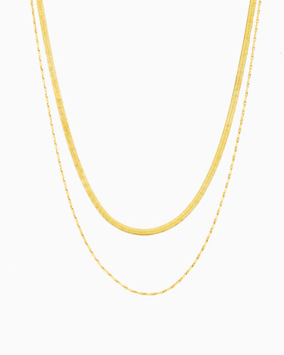 HERRINGBONE & BARLEYCORN CHAIN LAYERED NECKLACE