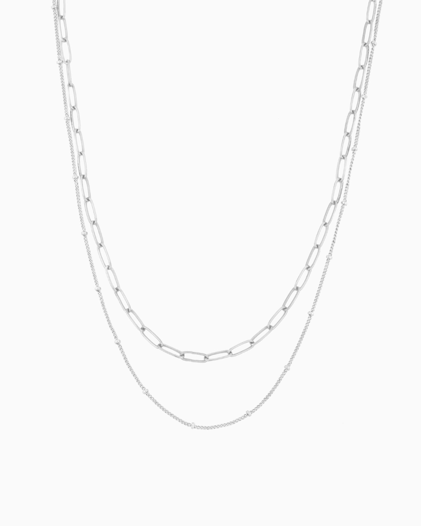 PAPERCLIP & SATELLITE CHAIN LAYERED NECKLACE