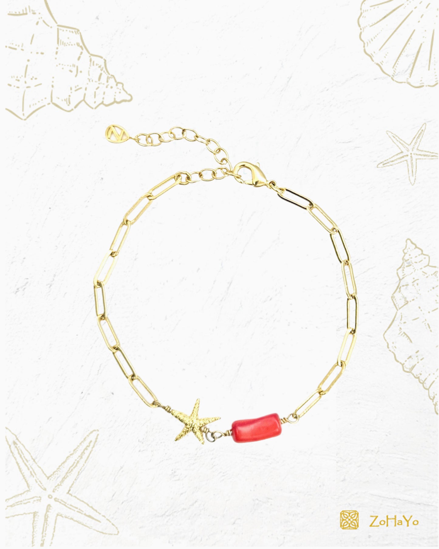RED CORAL & STARFISH CHARM BRACELET