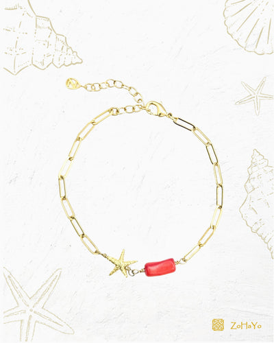 RED CORAL & STARFISH CHARM BRACELET