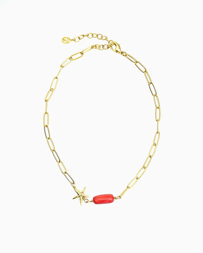 RED CORAL & STARFISH CHARM ANKLET