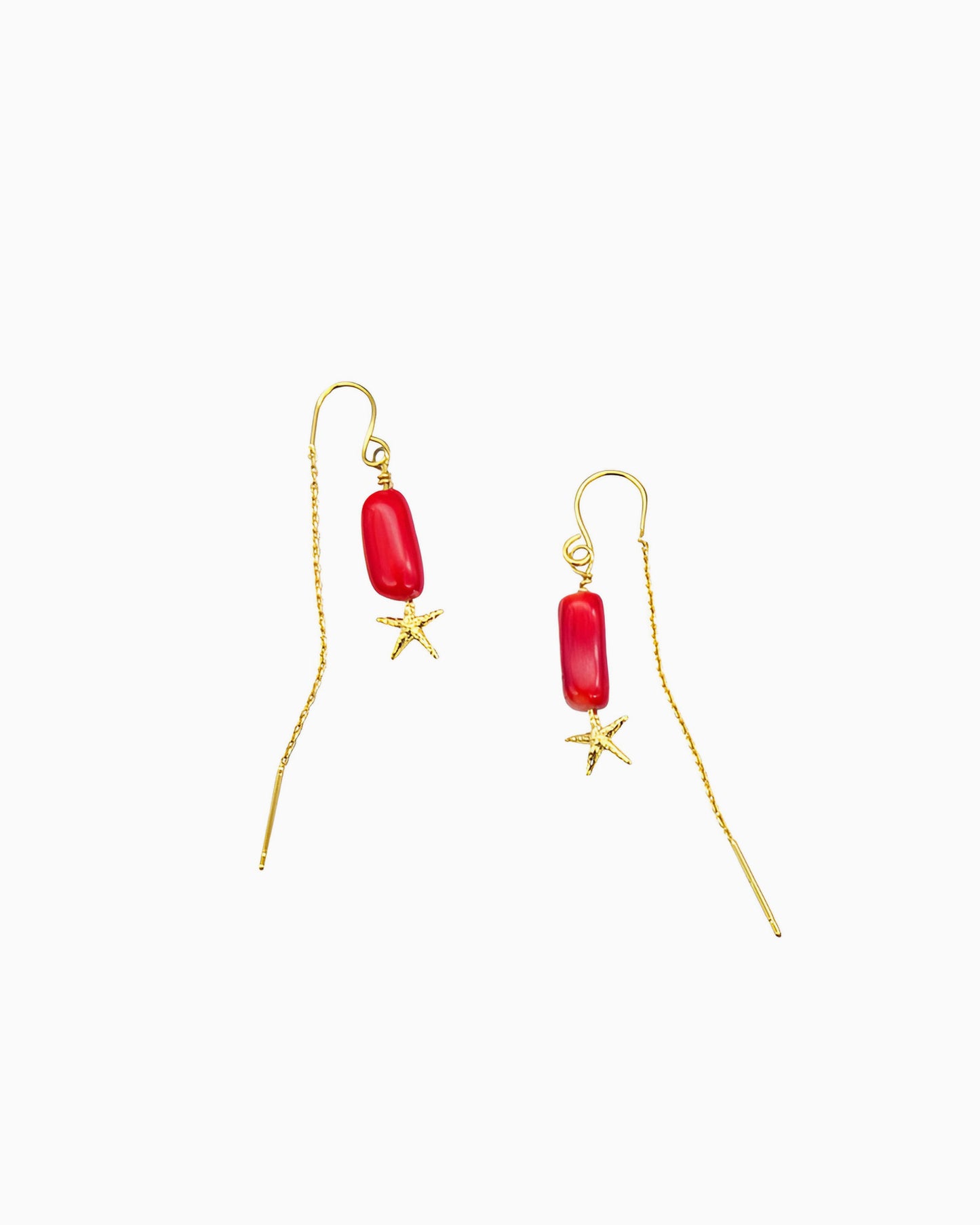 RED CORAL & STARFISH DROP EARRINGS