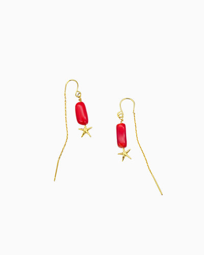 RED CORAL & STARFISH DROP EARRINGS
