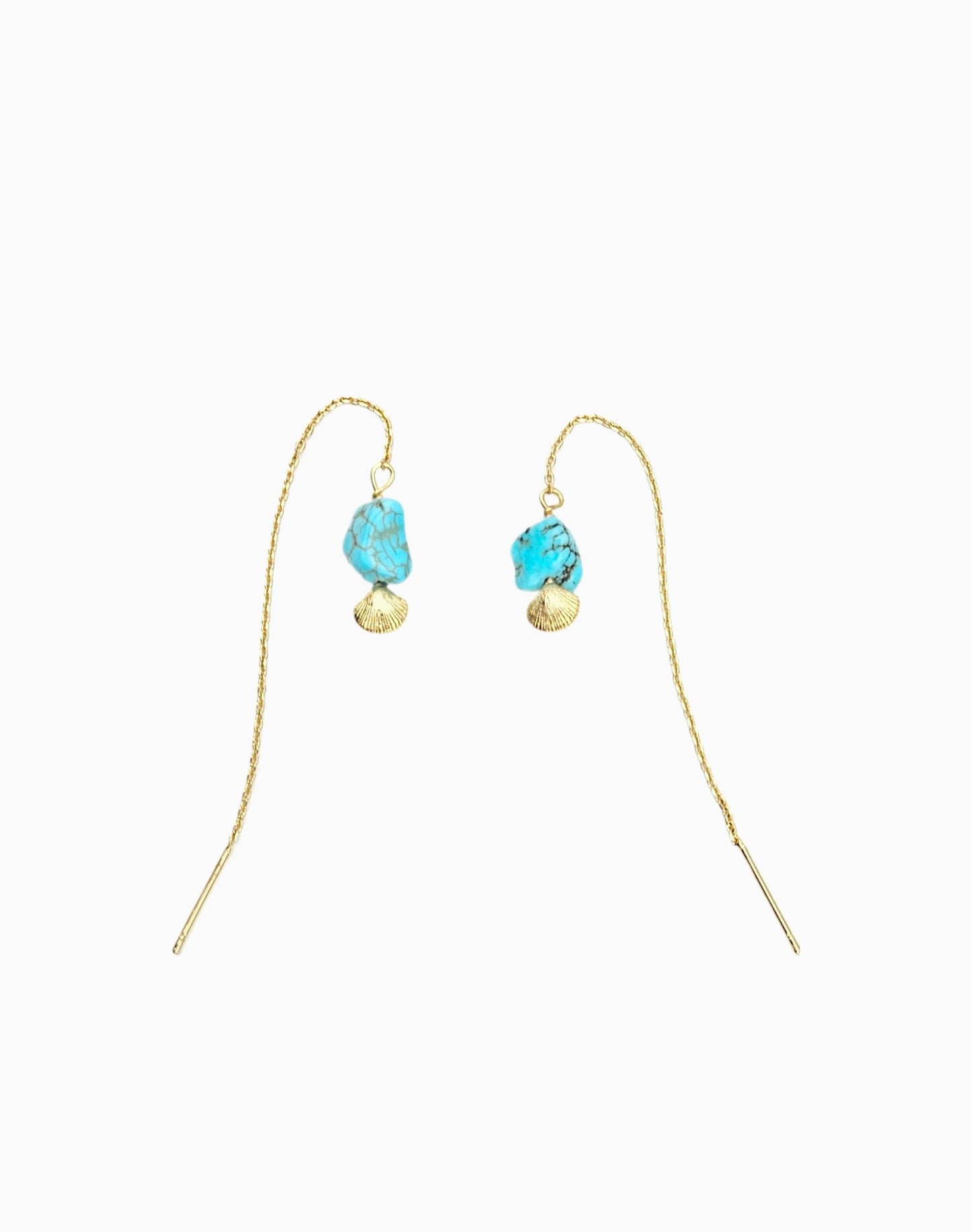 TURQUOISE & SEASHELL THREADER EARRINGS