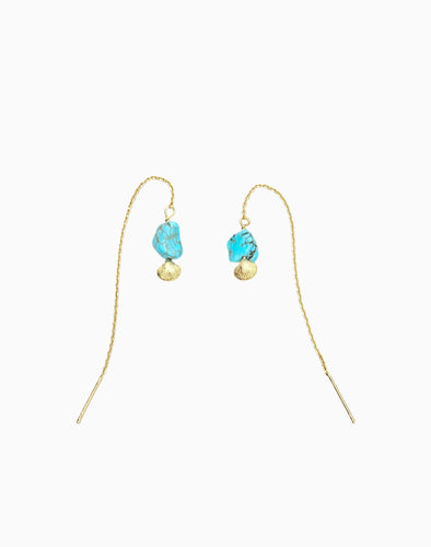 TURQUOISE & SEASHELL THREADER EARRINGS
