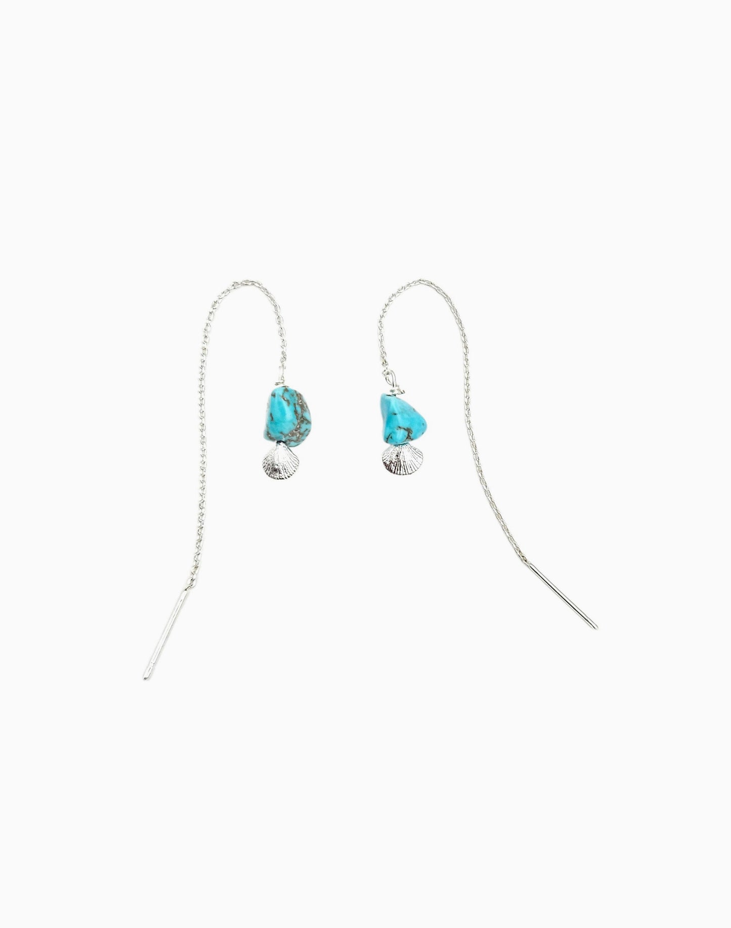 TURQUOISE & SEASHELL THREADER EARRINGS