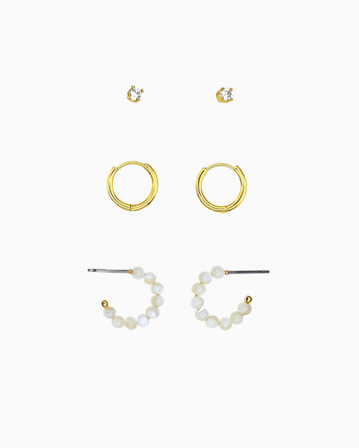 MOP BEADED HOOP EARRINGS SET