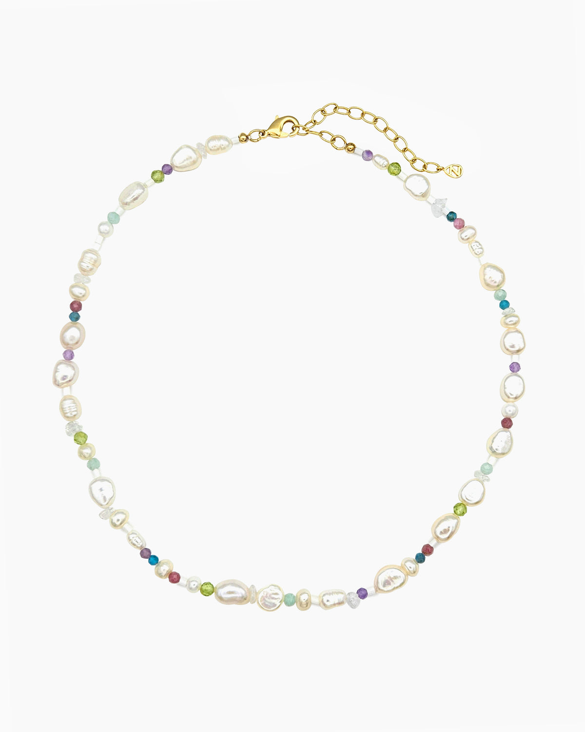 Freshwater pearl and mixed gemstone beaded necklace with soft pastel tones